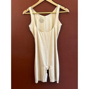 Spanx Women's Medium Shaping Bodysuit Beige Mid Thigh Slimming Compression